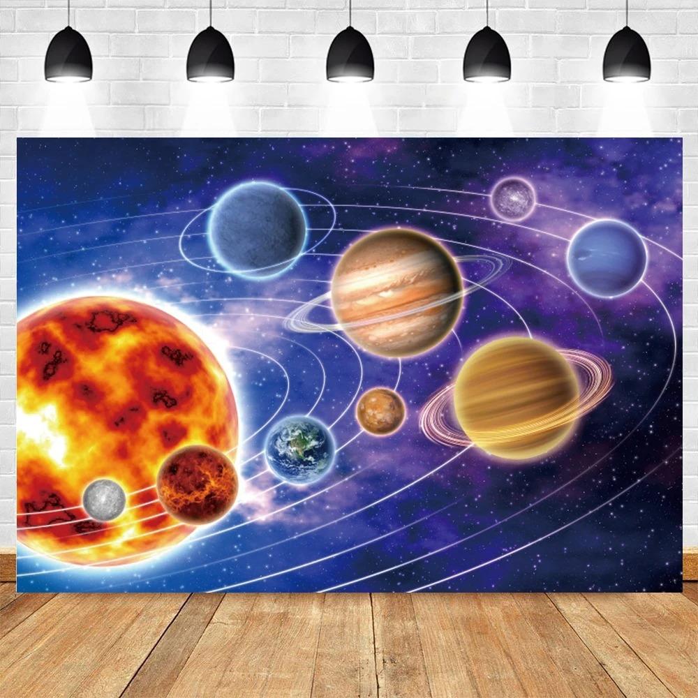 Happy Birthday Party Decor Outer Space Photography Background Custom Astronaut Rocket Galaxy Planet Photo Kids Gift Baby Shower