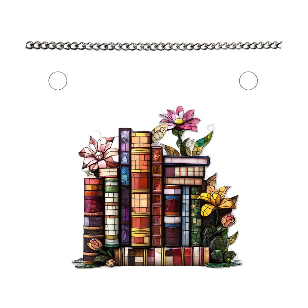 Multicolored Window Hanging Flower Books 2D Flat Plastic Wall Pendants for Door Decors Housewarmings Gift for Women Girls
