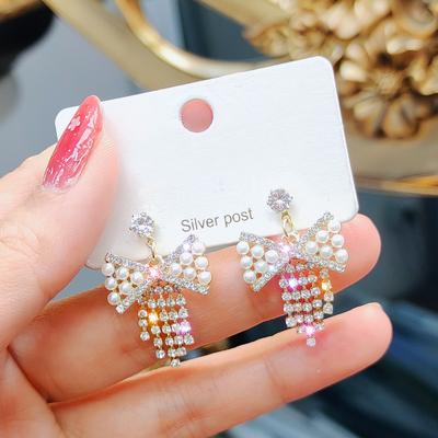 New Style Earrings Fashion Jewelry Inlaid With Lovely Bow Imitation Pearl Earrings  Prevent Allergy