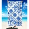 Mediterranean Lemon Print Beach Towel, Microfiber Large Sand Free Quick Dry, Blue Tile Pattern, Soft Absorbent Beach Towel