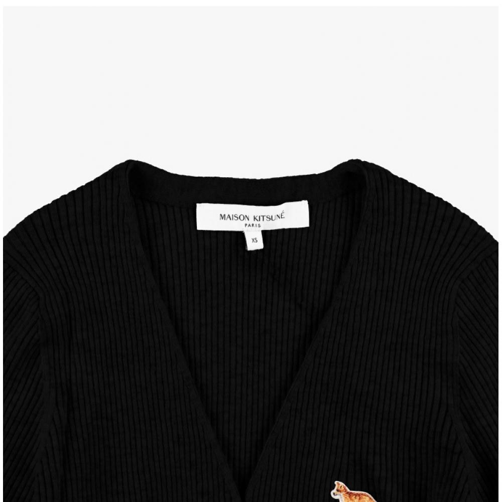 MaiSon KitSune Nw00507kt1091 P199 Baby Fox Patch Rib V Neck Women S Cardigan