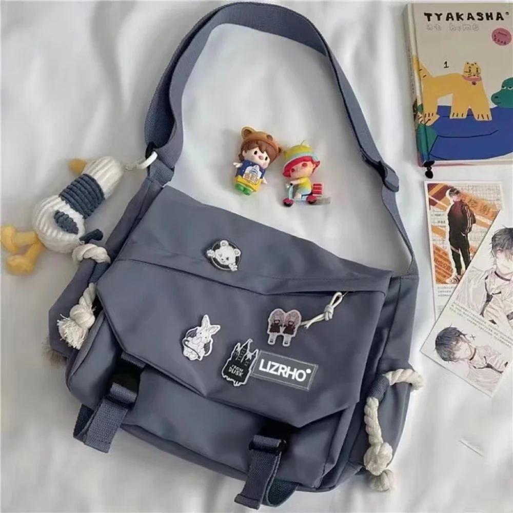 Canvas Shoulder Bag Large Capacity Crossbody Bags Youth Teenager Girls Women Harajuku Messenger Bag Student School Bags