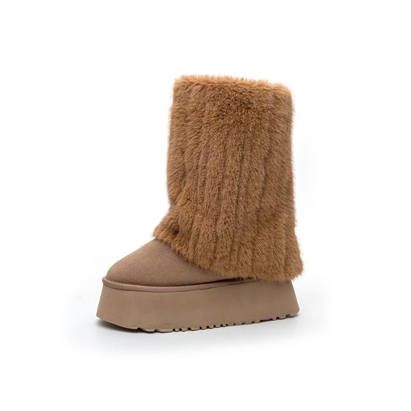 Fashion 11CM Synthetic Leather Flat Autumn Women Ankle Booties Heel Boot Ethnic ZIP Platform Fashion Winter Motorcycle Plush Shoes