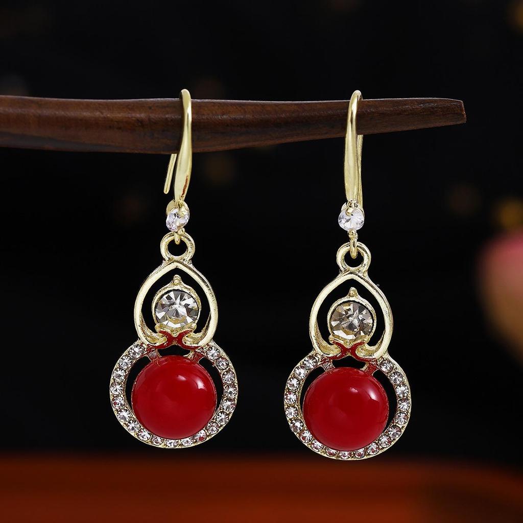 Ancient Red Beaded Cloud Teardrop Earrings - Chinese Hanfu Cheongsam Pearl Accessories