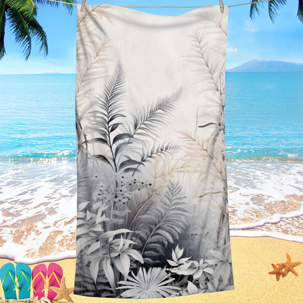 White-flowered Back Series digital-printed polyester Superfine fiber double-sided fleece Beach vacation bath towel, beach towel