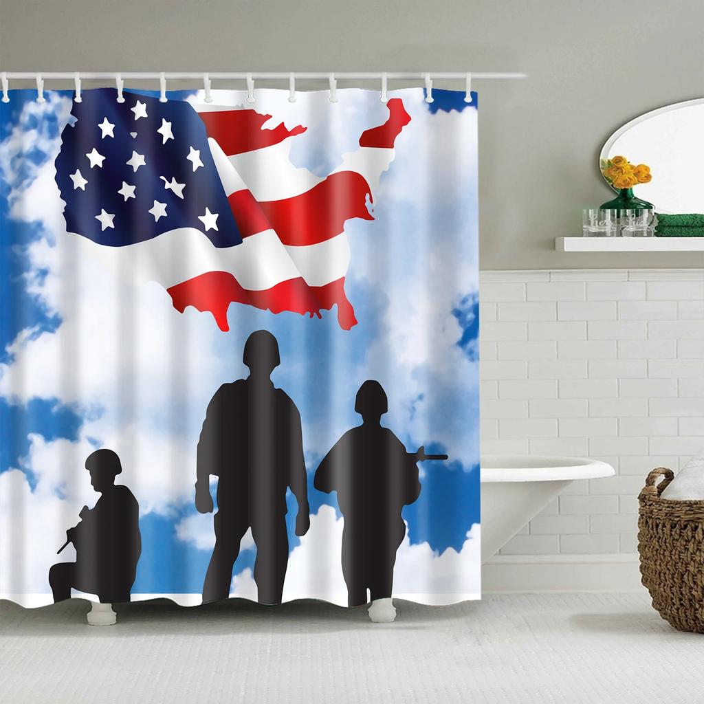Vintage Style American Flag British Flag Shower Curtains Bathroom Curtain Frabic Waterproof Polyester Bath Curtains with Hooks
