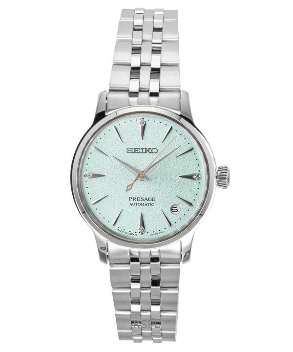 

Seiko Presage Cocktail Часы женские с бриллиантовыми акцентами, нержавеющая сталь, мятно-зеленый циферблат, автоматические SRPL63J1 мятный зеленый