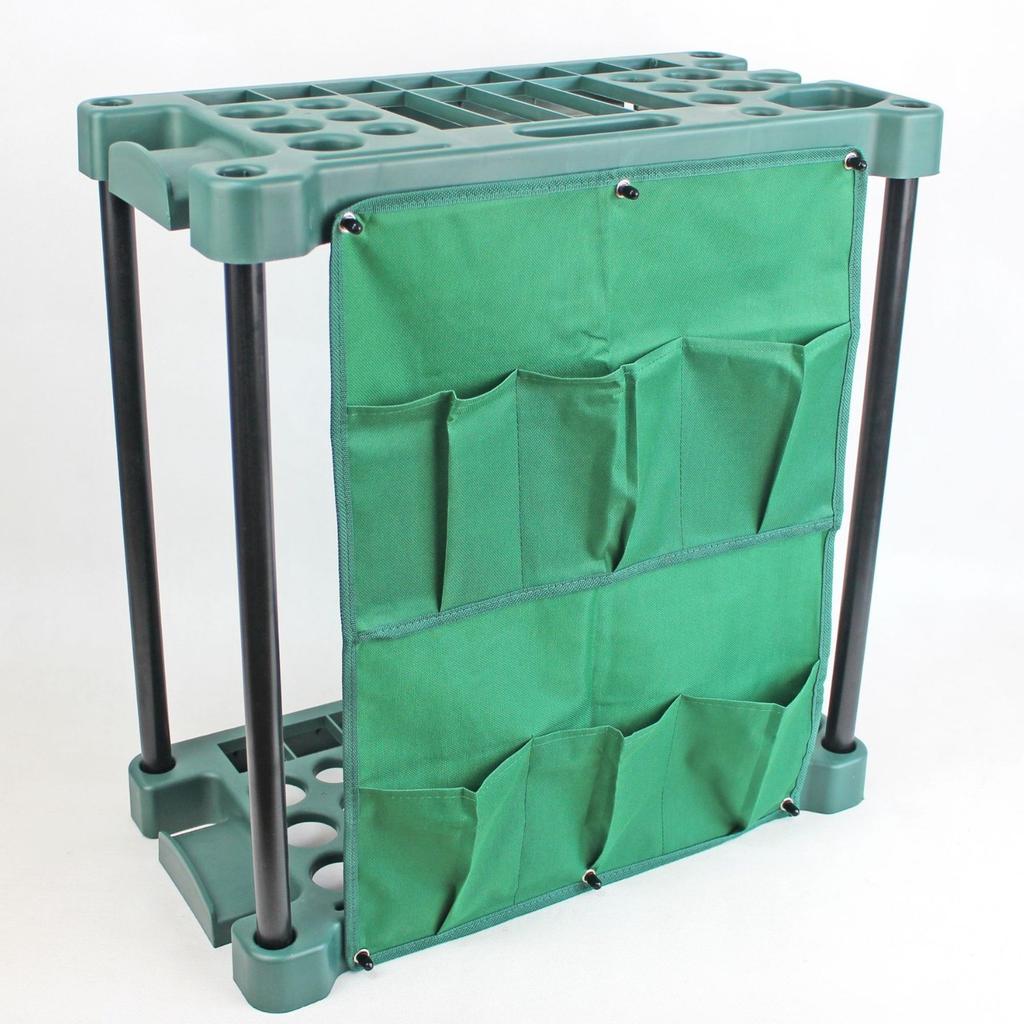 Garden Tool Storage Rack with Cloth Bag , Square Design , Plastic , Dark Green
