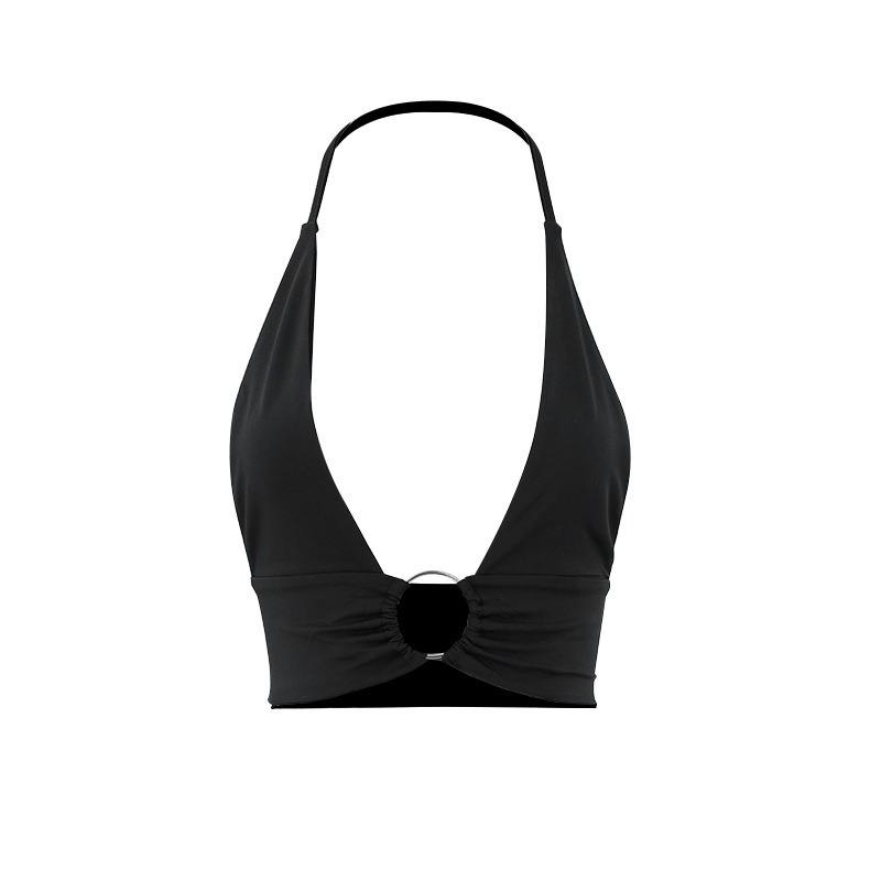 Women Sexy Slim Fit Solid Halter Cropped Cami Top