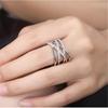 Korean 925 Silver Opening Rings Multi-layer Line Cross Mosaic Zirconia Rings For Women Jewelry S-r243