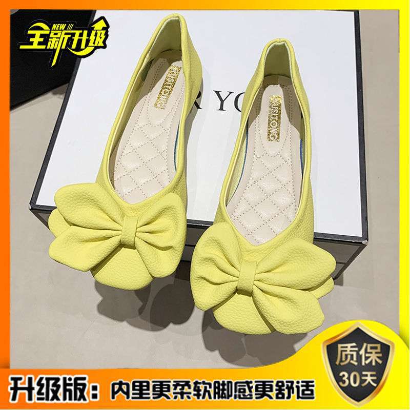 Single shoes women's spring and summer new Korean version of square head flat bottom bow women's shoes low-top shoes Doudou pedal lazy shoes tide
