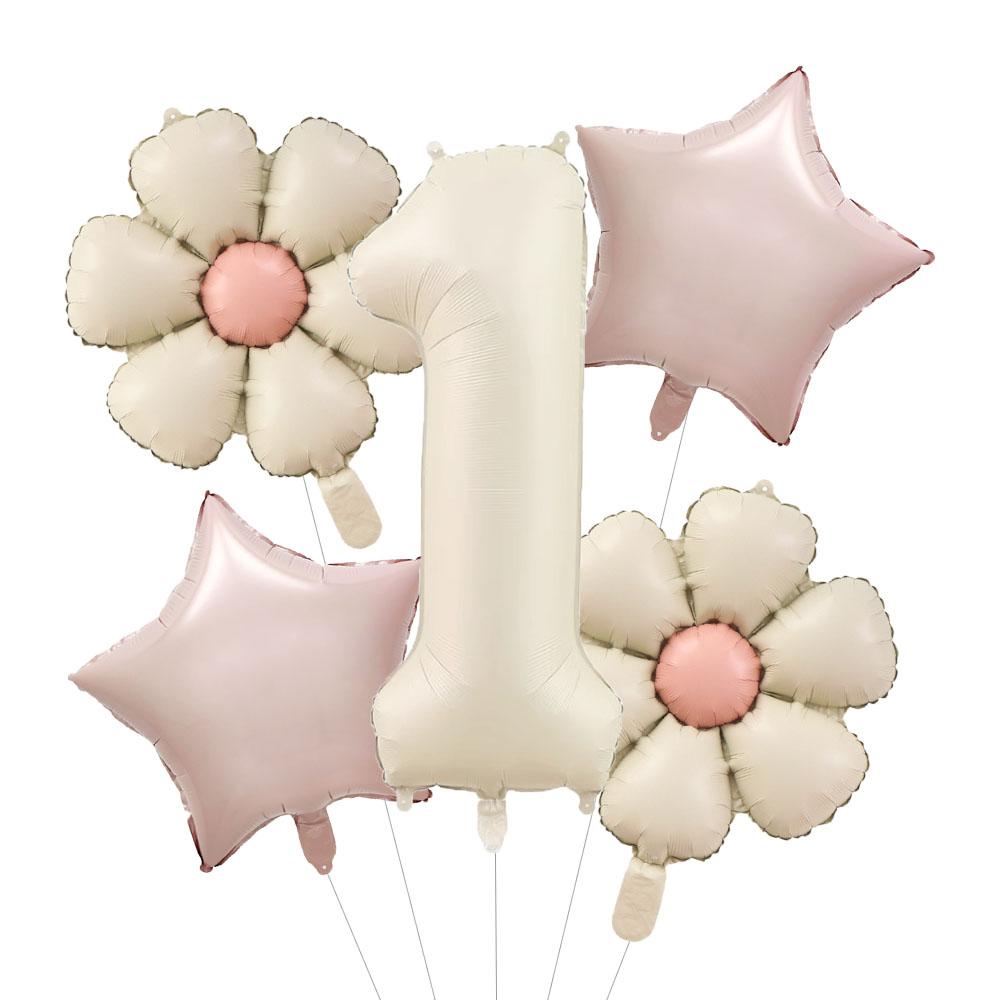 5pcs 18inch Matte Daisy Balloons 32inch Cream Number Pink Star Happy Birthday Aluminum Foil Balloon Birthday Party Wedding Decor