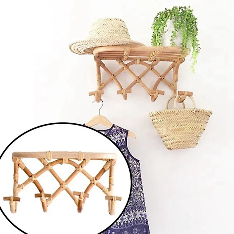 Door Wall Clothes Hanger Rattan Hook Key Storage Hanger Rack Organizer Coat Hat Hooks Towel Handbag Holder Kids Bedroom Closets