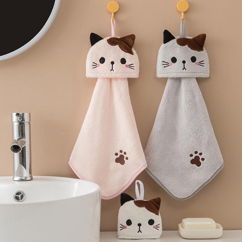 Hanging Hand Towel For Home Use Cartoon Coral Fleece High Absorbency And Softness Hangable Towel Convenient