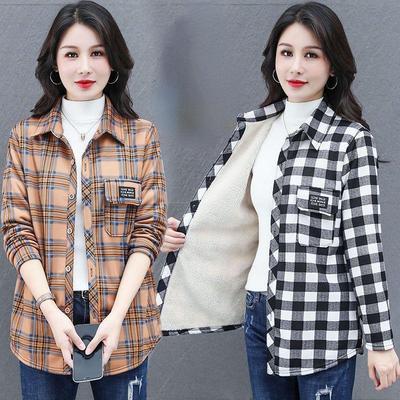 Thermo-Shirt mit langen Ärmeln und Karomuster – weicher Polyesterstoff, Reverskragen, Pattentaschen, maschinenwaschbar, lässiger Stil für Damen