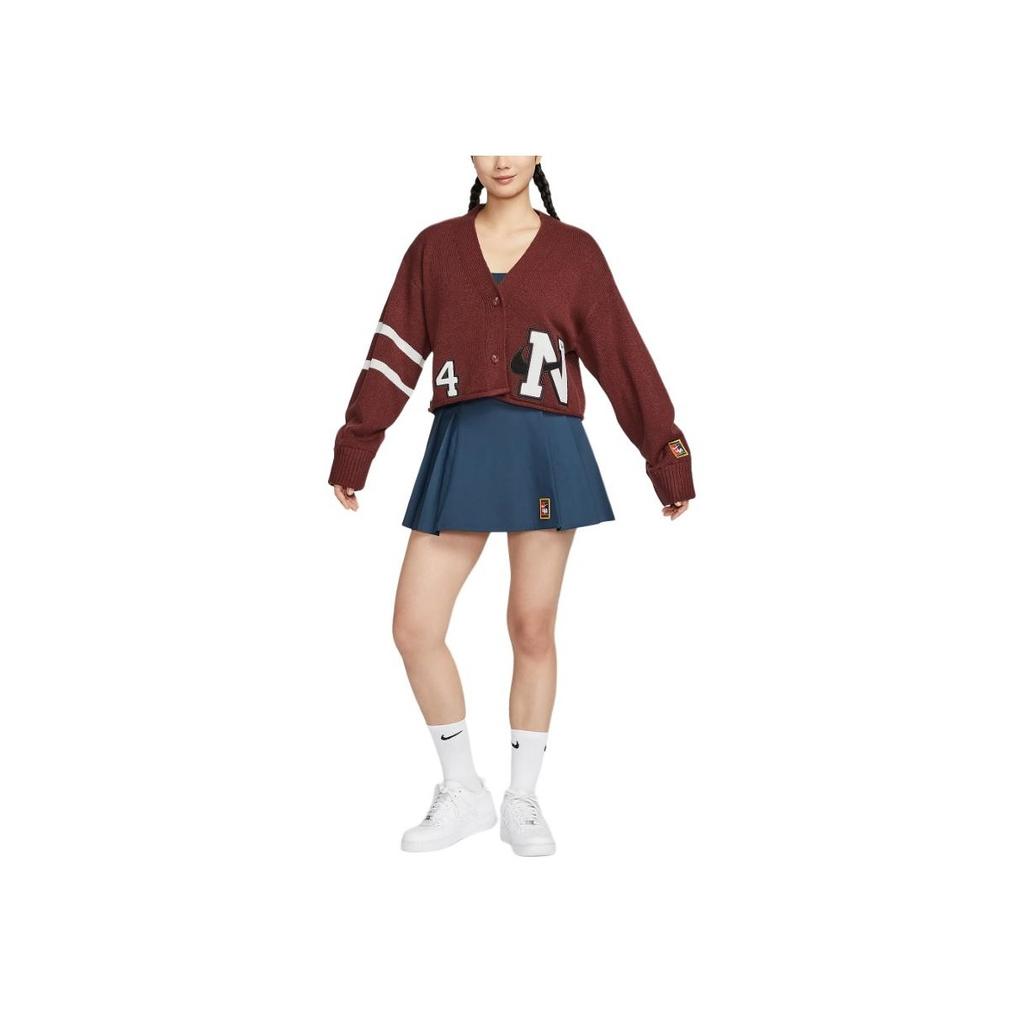 Nike Fashionable Comfortable Long Sleeve Button Knit Sweater Women tops Dark-Team-Red FZ0275-619