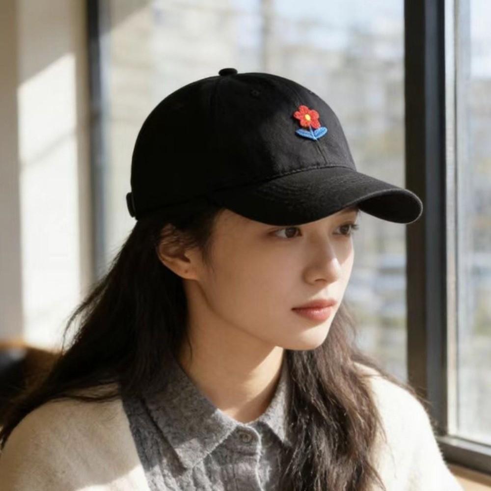 Solid Color Flower Baseball Cap Korean Style Sunshade Casquette Embroidered Peaked Hat  Women