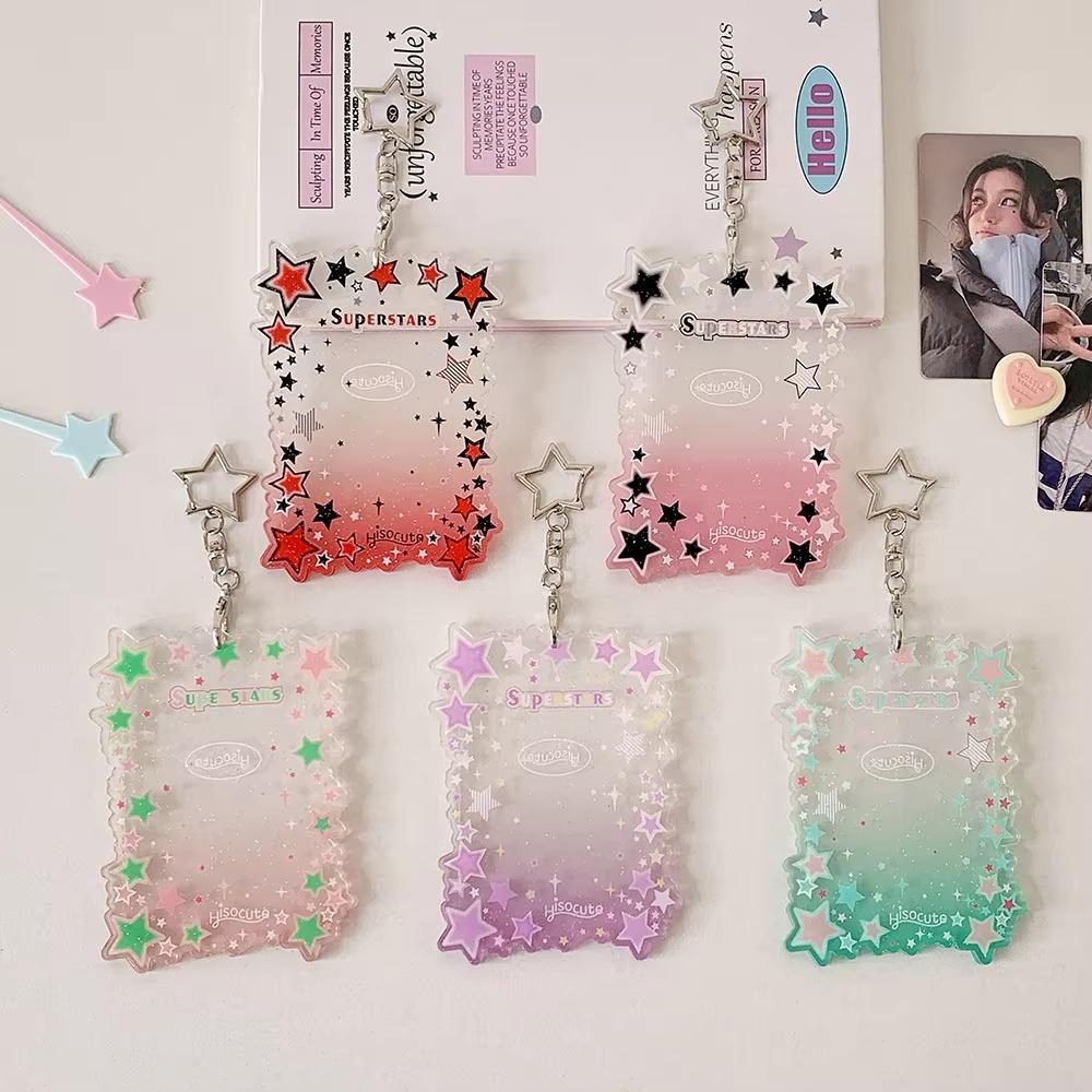 Transparent Star ID Card Holder Cute Girl Photo Card Sleeve Multiuse 3 Inch Card Display Bag Accessory