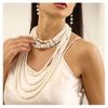 European and American Exaggerated Multi-layer Pearl Necklace with Crystal, Temperament Long Sweater Chain Necklace for Women