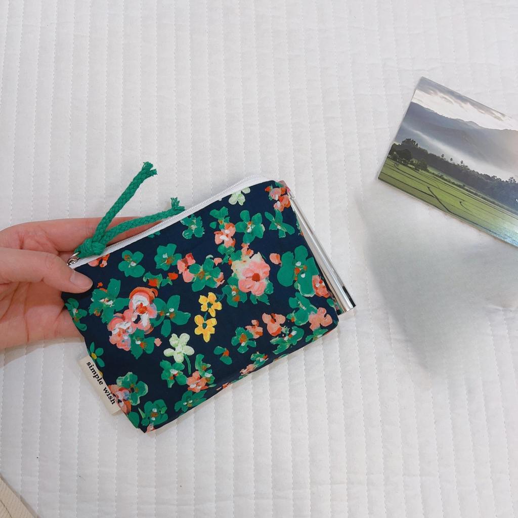Mini-Baumwoll-Blumen-Organizer-Taschen für Damen, kleine Stoff-Kosmetik-Make-up-Tasche, kleine Geldbörse, Münzfach, Kinder-Kosmetiketui