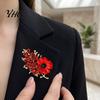 Red Flower Lapel Pin Never Forgotten Victory Blossom Brooch, Alloy Memorial Badge with Rhinestone, Jewelry for Veterans Rhinestone