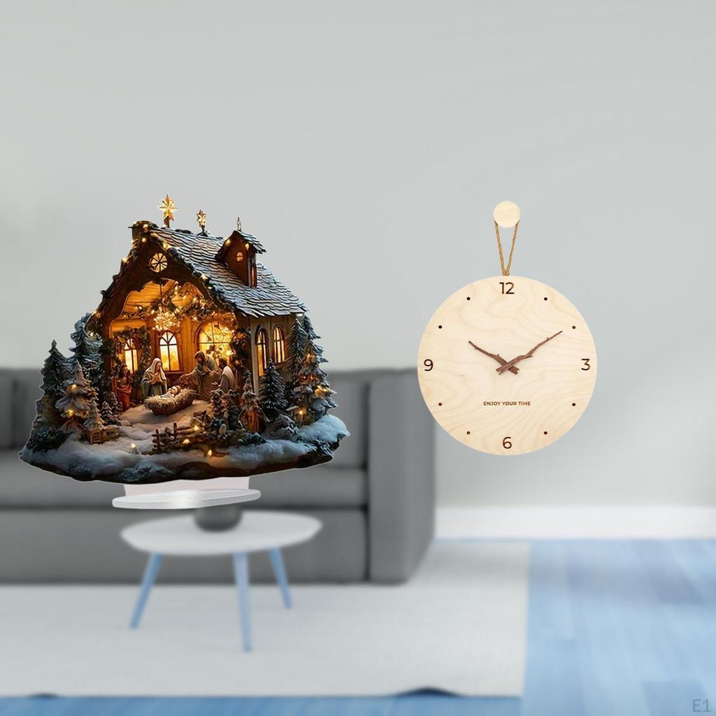Nativity Scene Sculpture Decorative Wall Clock Acrylic Table Ornament Standing Centerpiece Silent