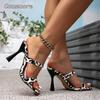 Elegant Women's Heels Square Toe Heeled Sandals Cow Print Slip on Fashion Party Dress High Heel Sandalias De Mujer Size 35-43