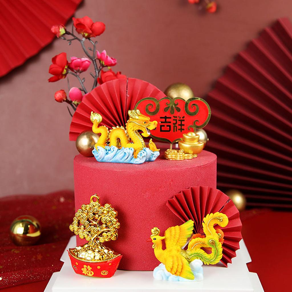 Chinese Style Dragon And Phoenix Chengxiang Resin Ornaments Baking Cake Decoration Celebration New Year Spring Festival Dress