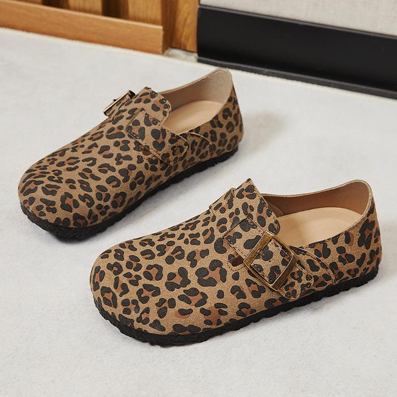 Women's shoes summer new leopard print fashion leather surface thin soft sole not tired feet casual versatile high-end single shoes