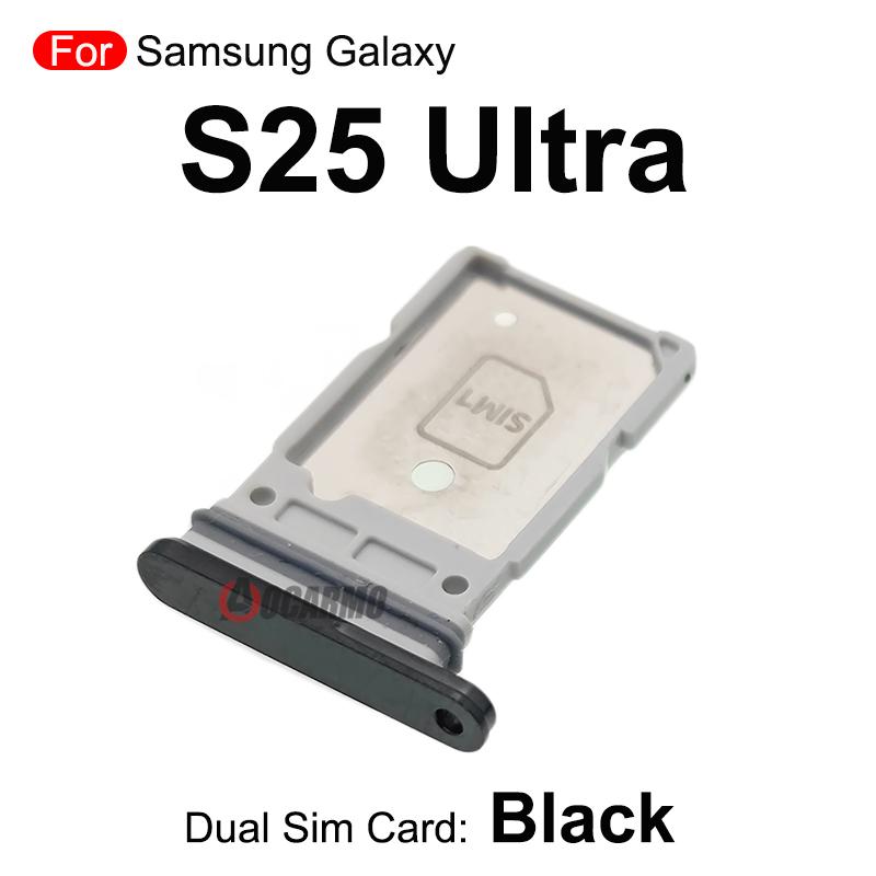 

For Samsung Galaxy S25Ultra Sim Tray Dual Sim Card Holder Slot Replacement Part Black Silver Gold Dual---Black
