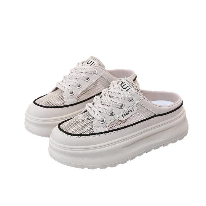 Baotou half slippers women's 2025 new summer breathable mesh shoes women's height increase casual thick sole one pedal sports sandals