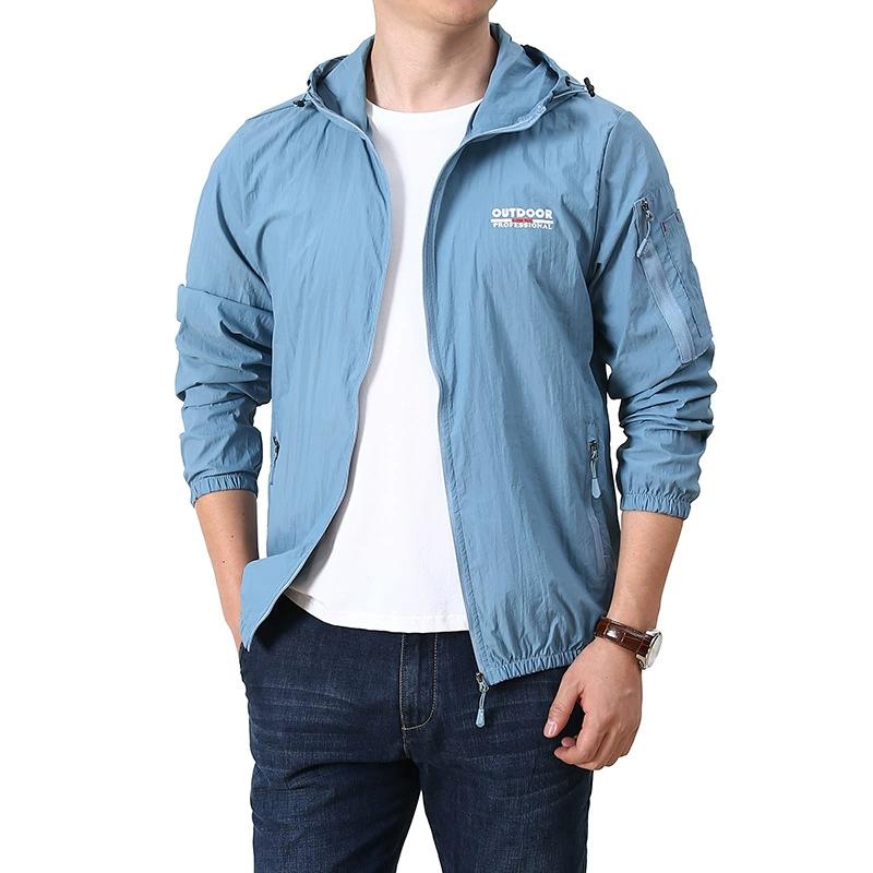 Men Sun Protection Clothing Summer Outdoor Windbreaker Jacket Solid Zipper Breathable UV Resistant Quick Dry Skin Coats