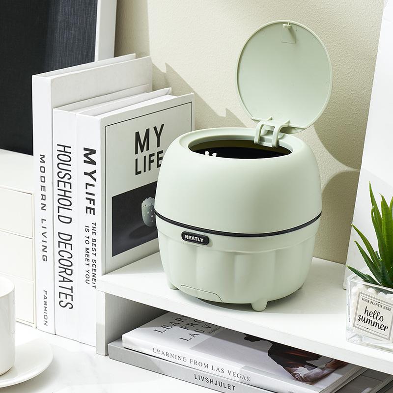 Press-Type Desktop Trash Can with Lid for Office, Living Room, Study, Coffee Table - Creative Storage Solution