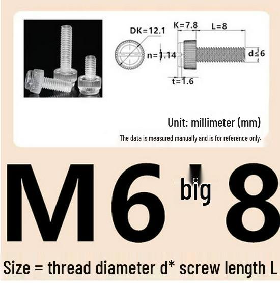 M3-M8 Hand-Tightened Transparent Acrylic Knurled Screw 