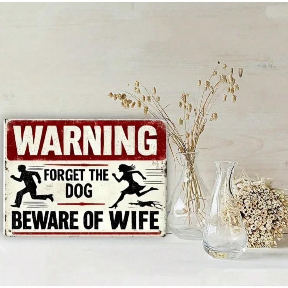 Beware Of Wife Metal Sign 8x12 Funny Vintage Warning Plaque Home Bar Cave Wall Decor