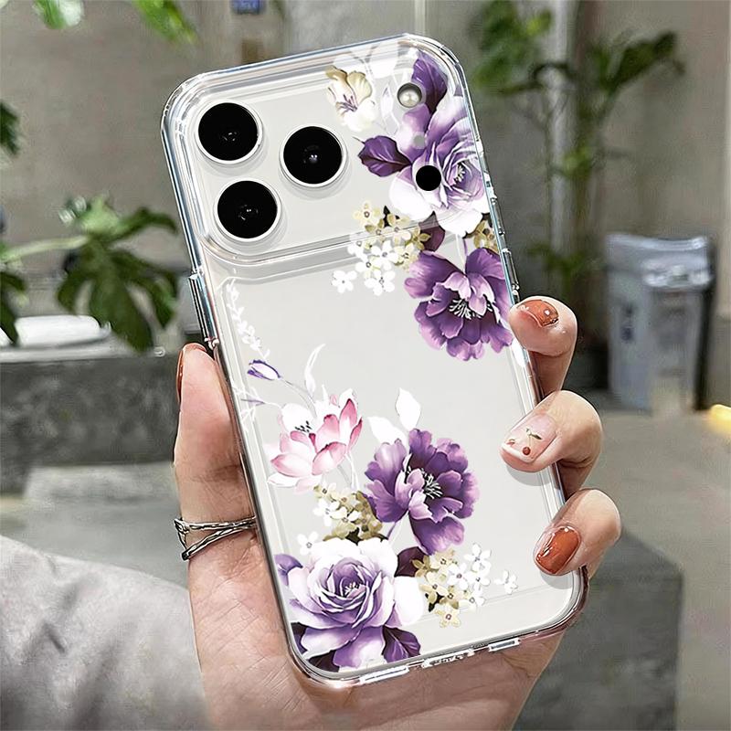Silicone Clear Phone Case For iPhone 17 16 Pro 15 14 13 12 Pro Max 11 Transparent Shockproof Soft Beautiful Flower Printed Cover