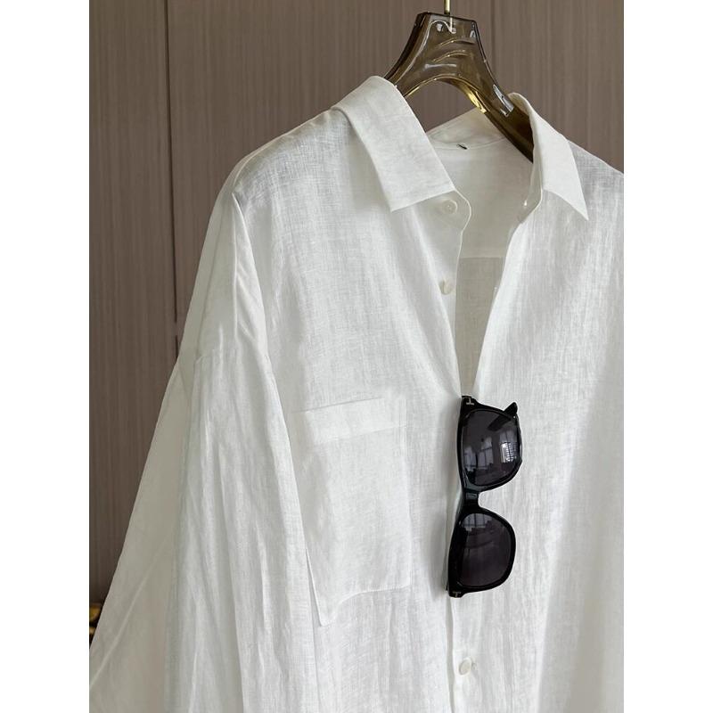 White cotton and linen sunscreen shirt women's summer loose casual top lazy style thin jacket linen slightly transparent shirt