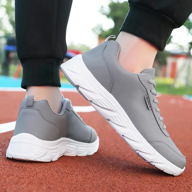 BKQUMen Running Shoes Waterproof Leather Sneakers Outdoor Sport Shoes Men Lightweight Walking Shoes
