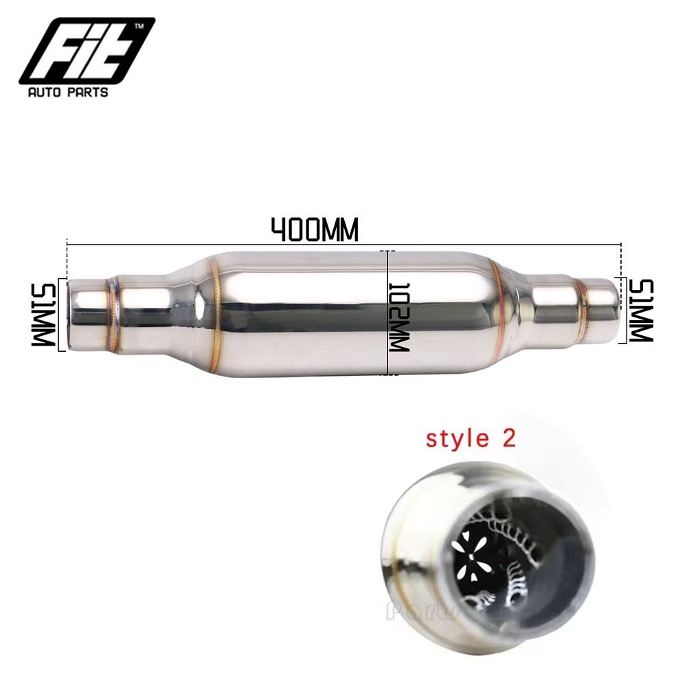 

Universal Car Stainless Steel Silver Exhaust Muffler silenc er 51mm Straight Muffler Resonator pipe Quiet Sound ZL407-AK