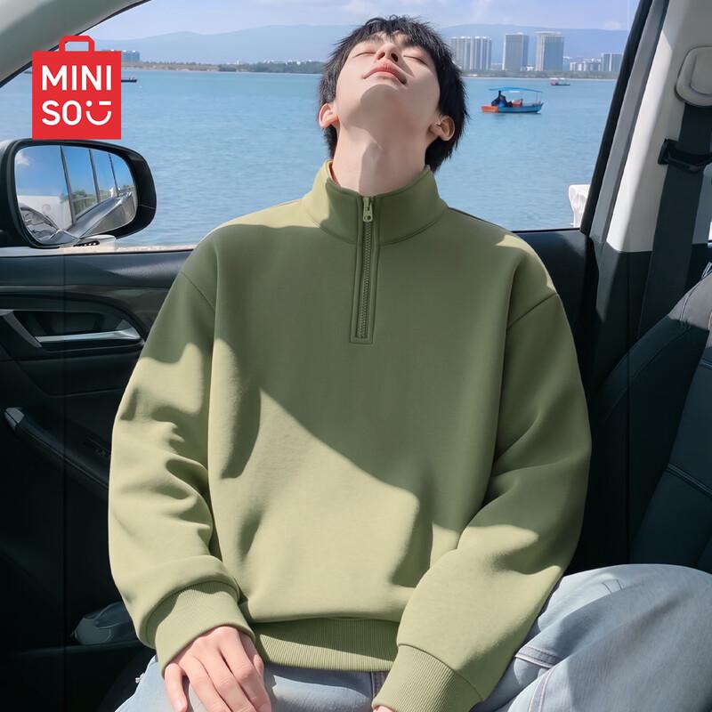 MINISO Men's Half-Zip Stand-Collar Heavyweight Loose Fit Casual Sweatshirt