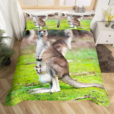 Kangaroo Sada povlečení King Size pro chlapce dívky Kangaroo Ložní sada Větve stromů Povlak na přikrývku Přehoz na postel s divokými zvířaty