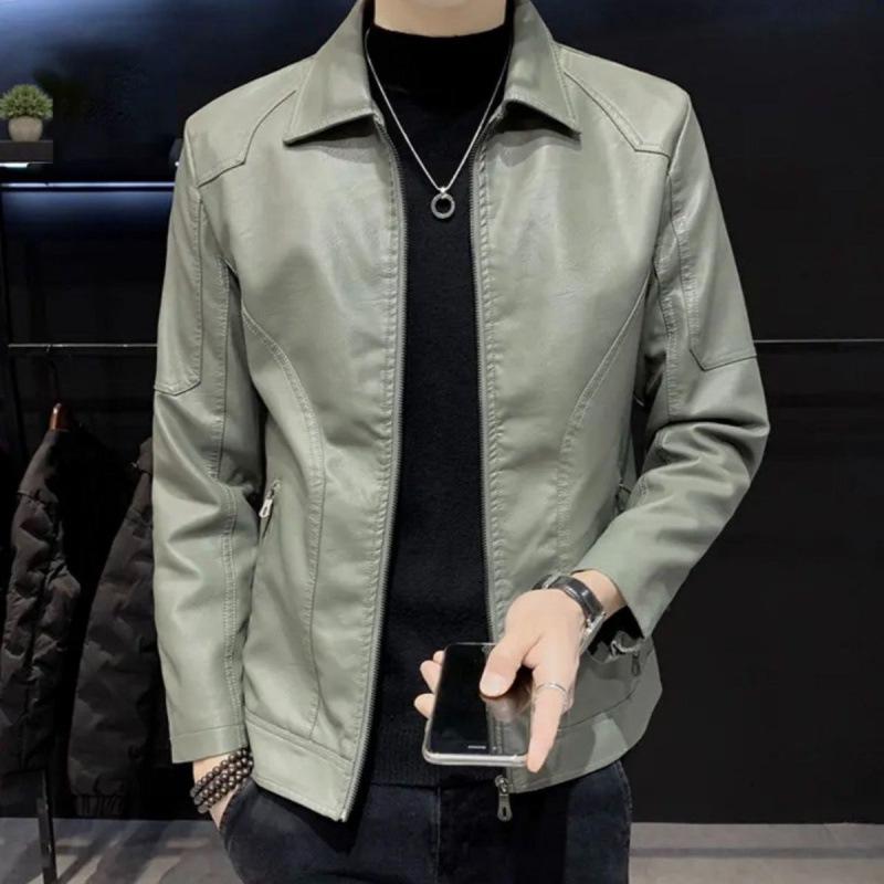 

Men s Slim-Fit Korean-Style Lapel Leather Jacket with Velvet - Autumn/Winter Motorcycle Casual. 4XL