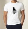 Minimalist Black Cat Reflection T-Shirt Artistic Water Ripple Graphic Tee Unisex Unisex T-Shirt