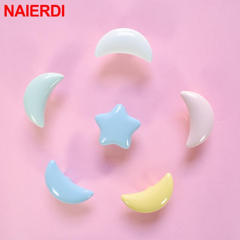 NAIERDI Children Room Ceramic Single Round Wardrobe Handle Kitchen Garden Door Handle Cabinet Handle Cartoon Furniture Handles
