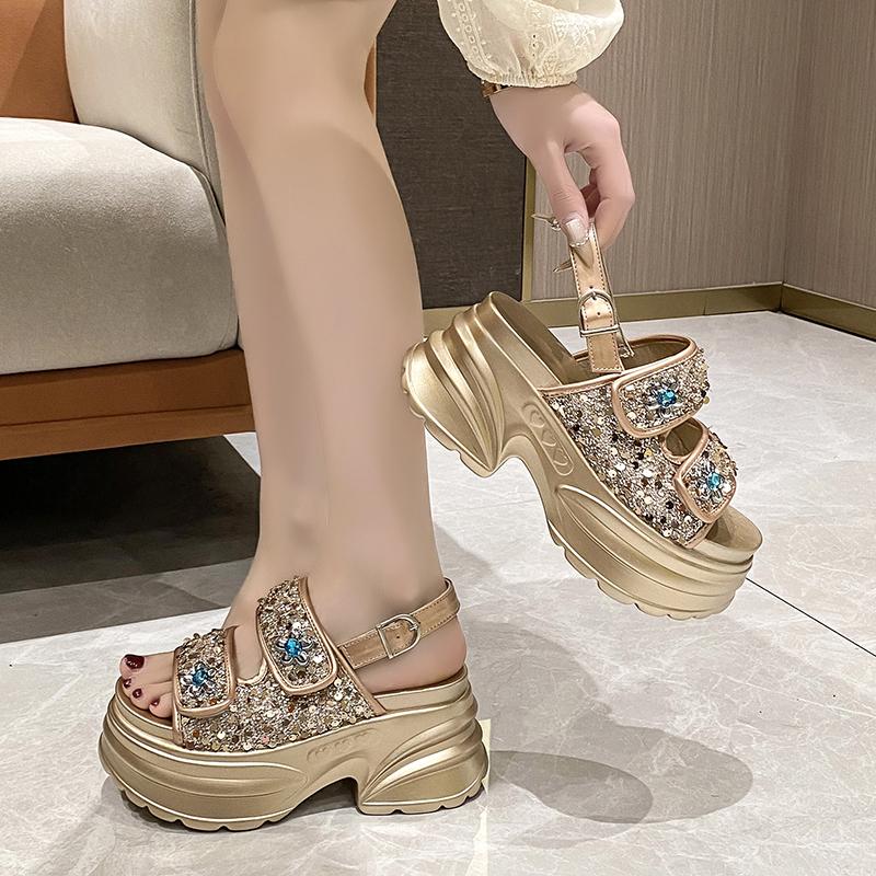 Fashion High Platform Sandals Women New 2024 Summer Breathable 8CM High Heels Ladies Leather Sneakers Chunky Slippers Sandalias Mujer