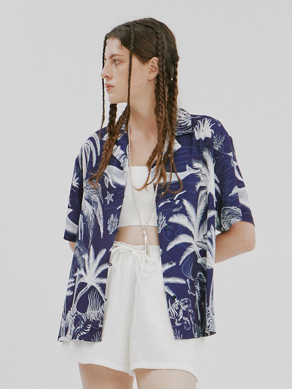 Vegan Tiger Vegan Spirit Print Shirt (Navy) M