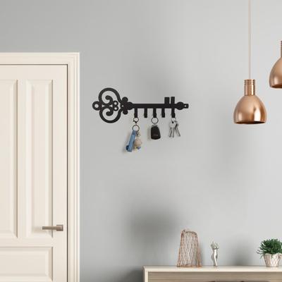 1pc Wall Mounted Key Holder - Black Metal Key Storage Row Hooks for Decorative Wall, Functional Organizer Rack