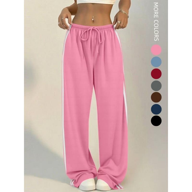 High-waisted Loose Sports Trousers with Side Stripes, Versatile Slimming Straight Drape Casual Wide-leg Pants for Women