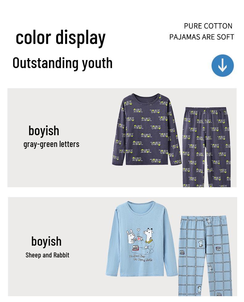Boys' Long Sleeve Cotton Pajama Set for Summer with Air Conditioning Suit
