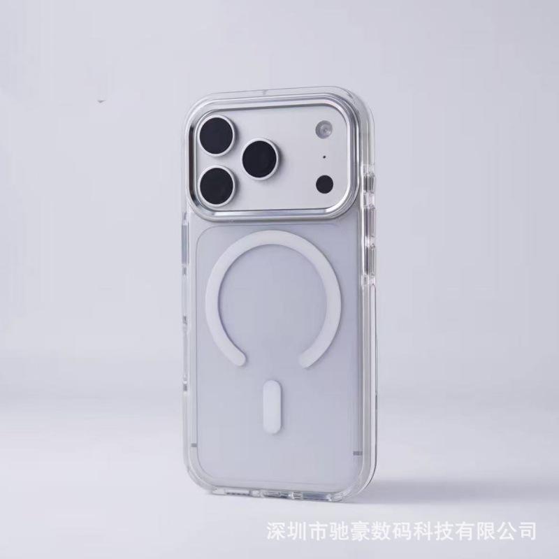 Two-color ice color magnetic suction suitable for iPhone17promax mobile phone case Apple 16 metal lens simple anti-drop cover